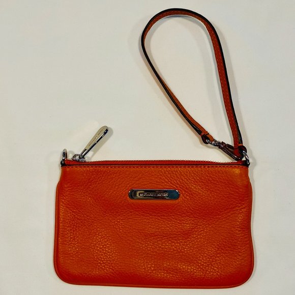 MK Michael Kors Orange Convertible Wristlet Top Handle Purse Silver Hardware EUC - Picture 8 of 16